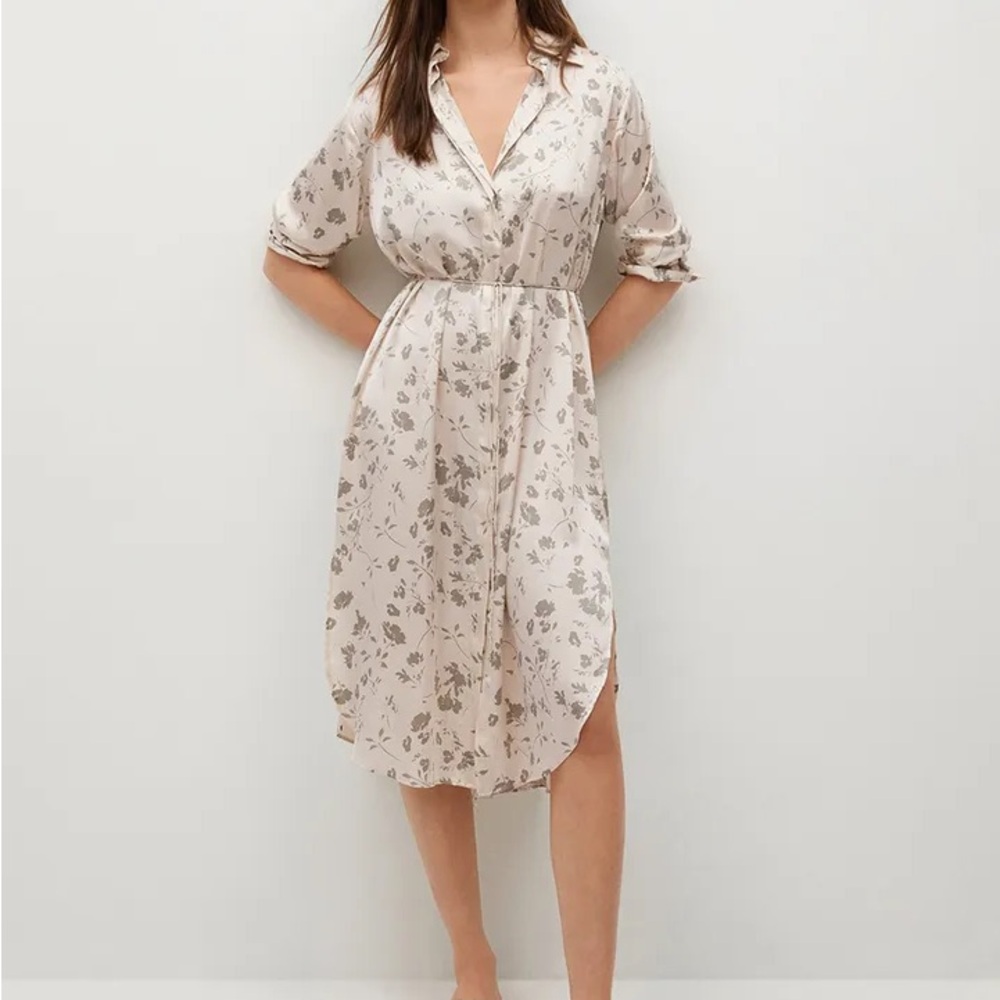Mango Cream Floral Midi Dress